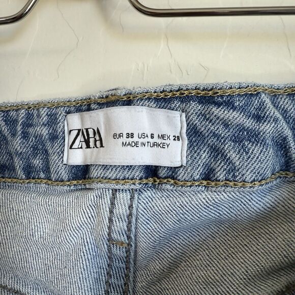 Zara Womens High Rise Slim Straight Raw Hem Ankle Vintage Wash Jeans Size 6 - Picture 6 of 13